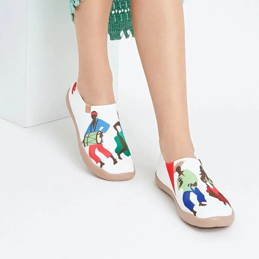UIN Dance Up Toledo Art Painted Loafers Size 7 Canvas Slip On Flat Sneaker Cream - Picture 13 of 13